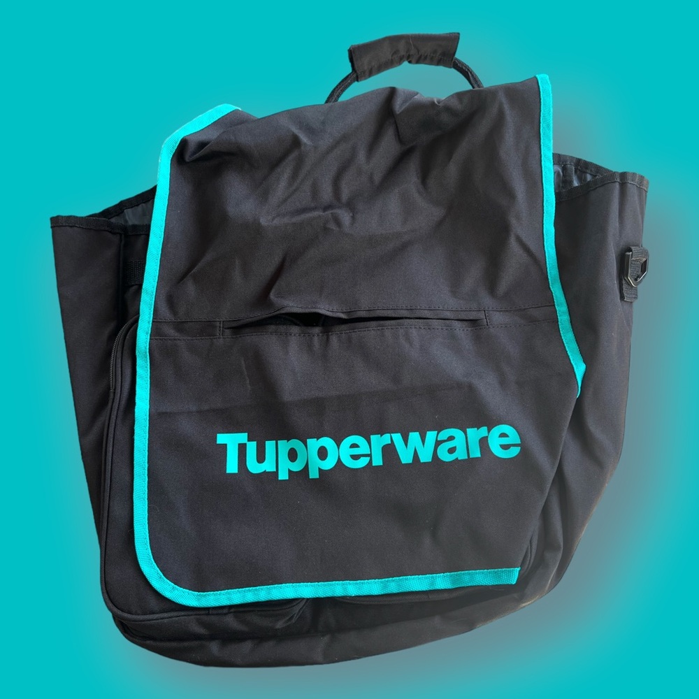 Tupperware Consultant Party Bag Large Tote Black & Green Organizer Picnic Bag